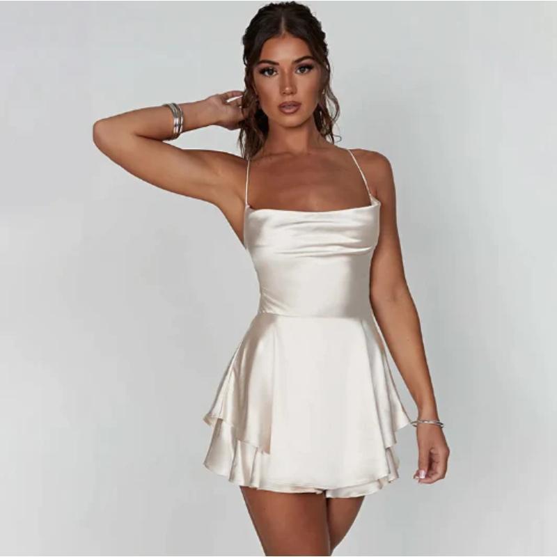 Backless Satin Flair Mini Dress-Cozy Knit Sets