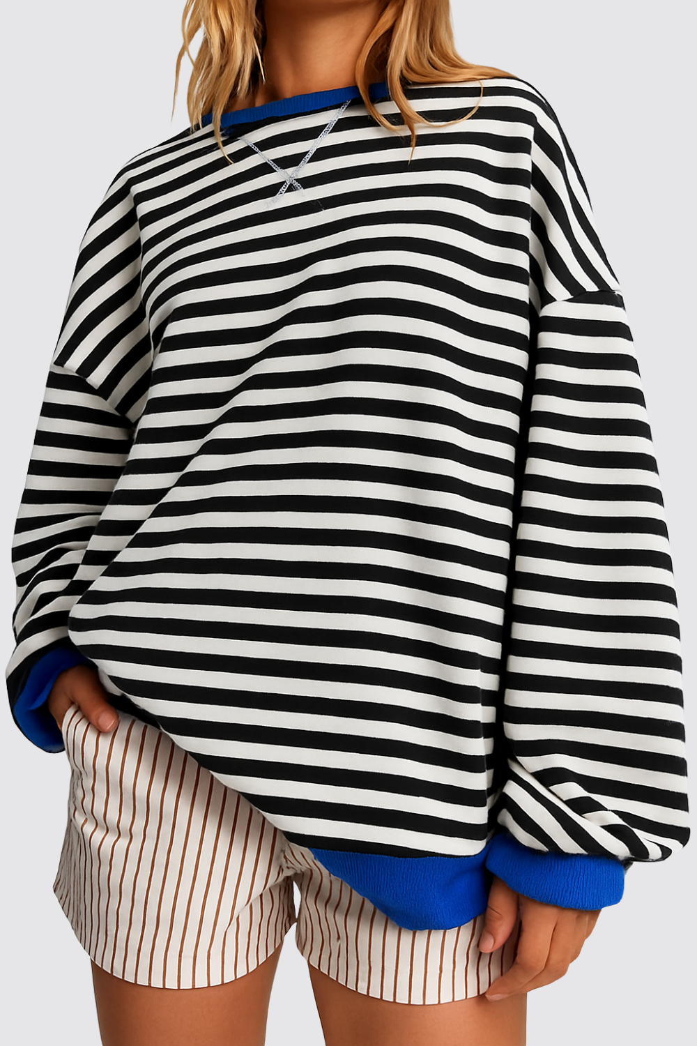 Oversized Striped Pullover Long Sleeve Sweatshirt
