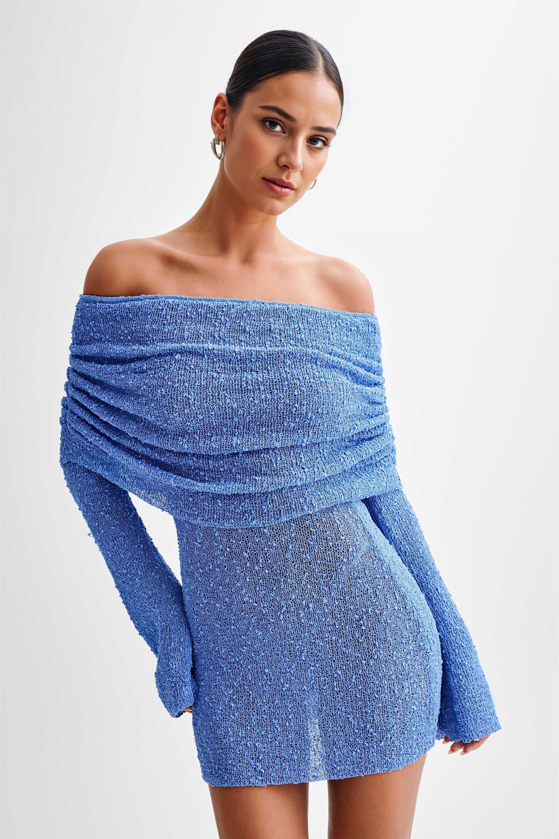 Sheer Ruched Mini Dress-Cozy Knit Sets