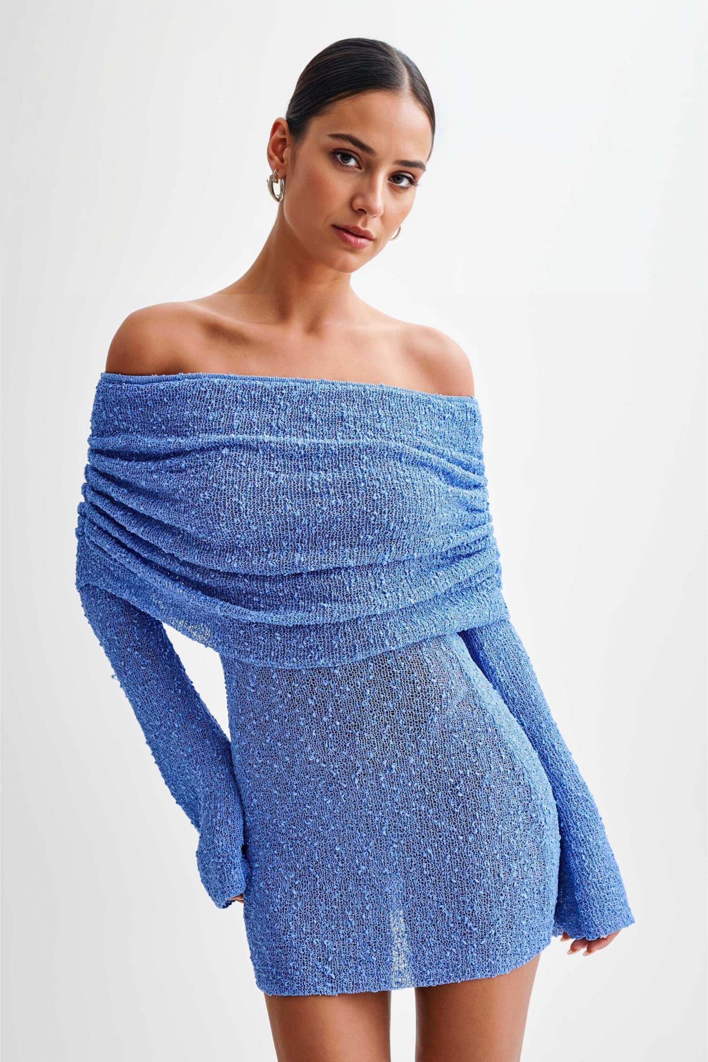 Sheer Ruched Mini Dress-Cozy Knit Sets