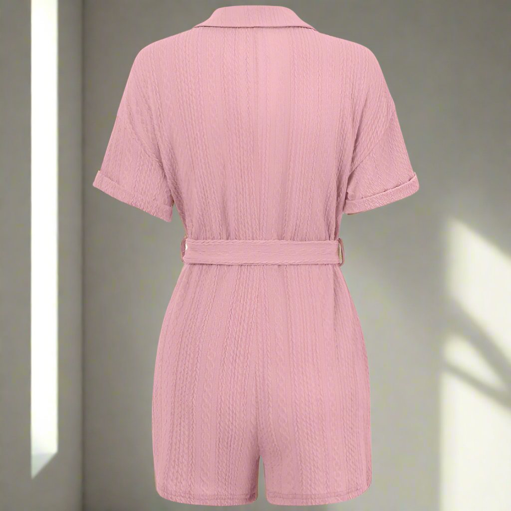 Short Sleeves Summer Jumpsuit With Tie Detailing-Cozy Knit Sets