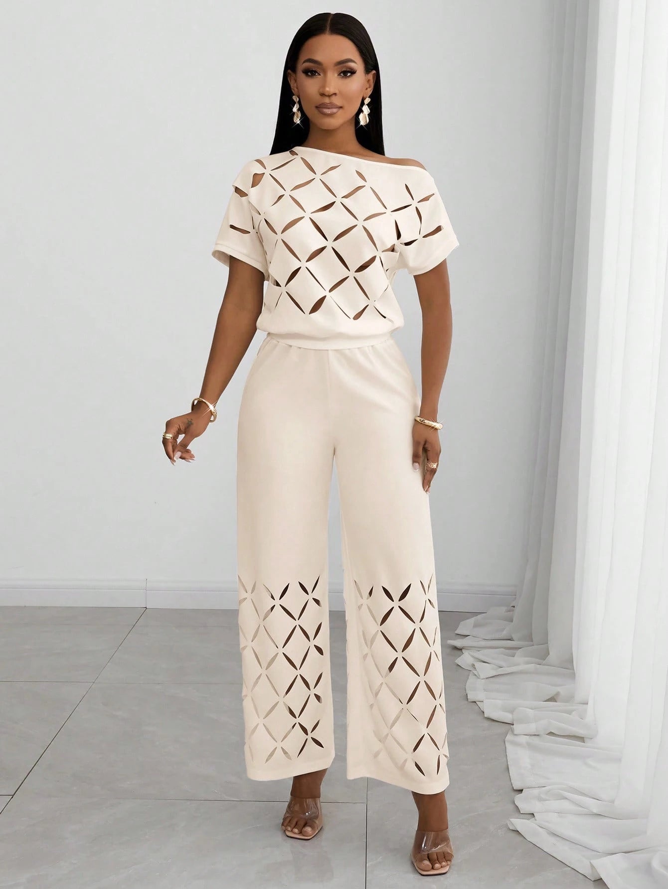 Summer Elegant Vacation One Shoulder Raglan Sleeve Set