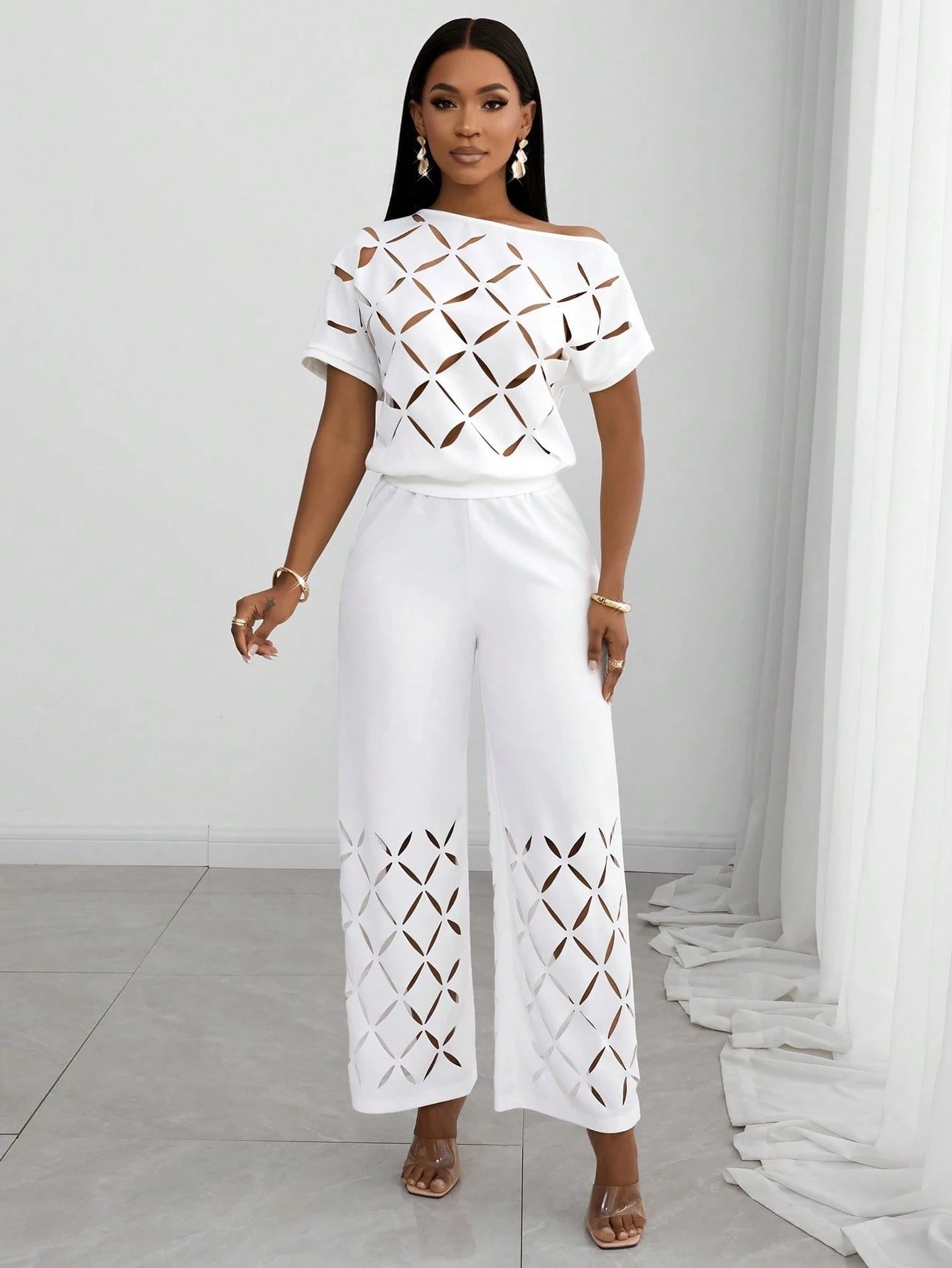 Summer Elegant Vacation One Shoulder Raglan Sleeve Set