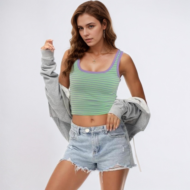 Sleeveless Fitted Tank Top Square Ribbed Basic Tee