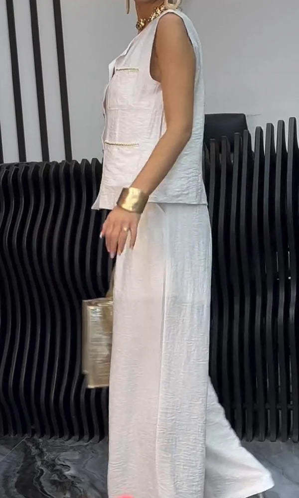 Sleeveless Button Up Top And Pants Set-Cozy Knit Sets