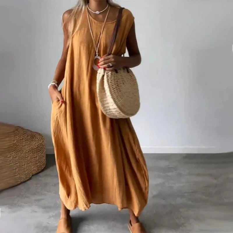 Sleeveless Casual Midi Dress With Pocket-Cozy Knit Sets