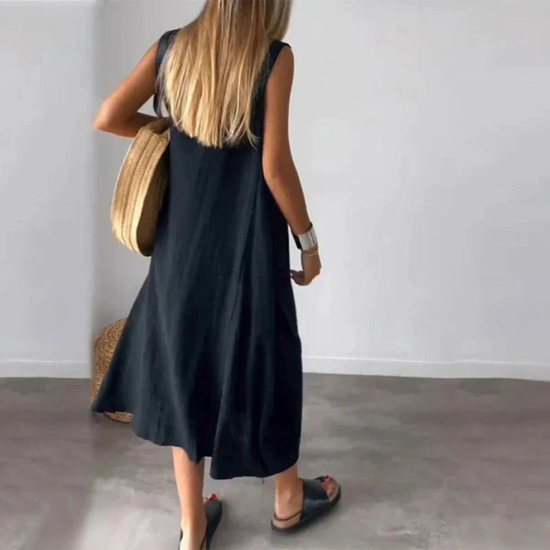 Sleeveless Casual Midi Dress With Pocket-Cozy Knit Sets