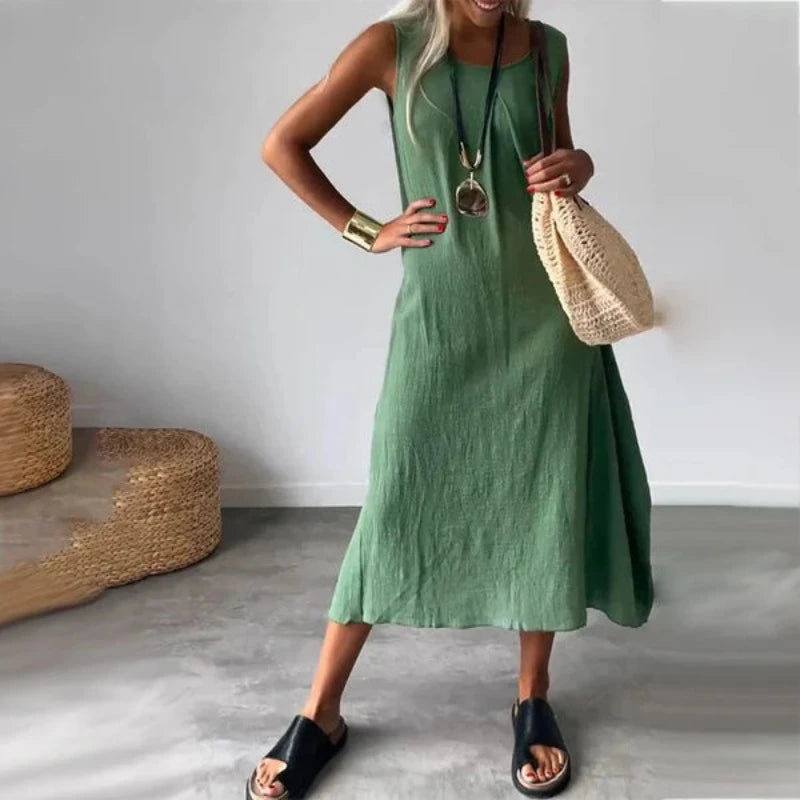 Sleeveless Casual Midi Dress With Pocket-Cozy Knit Sets