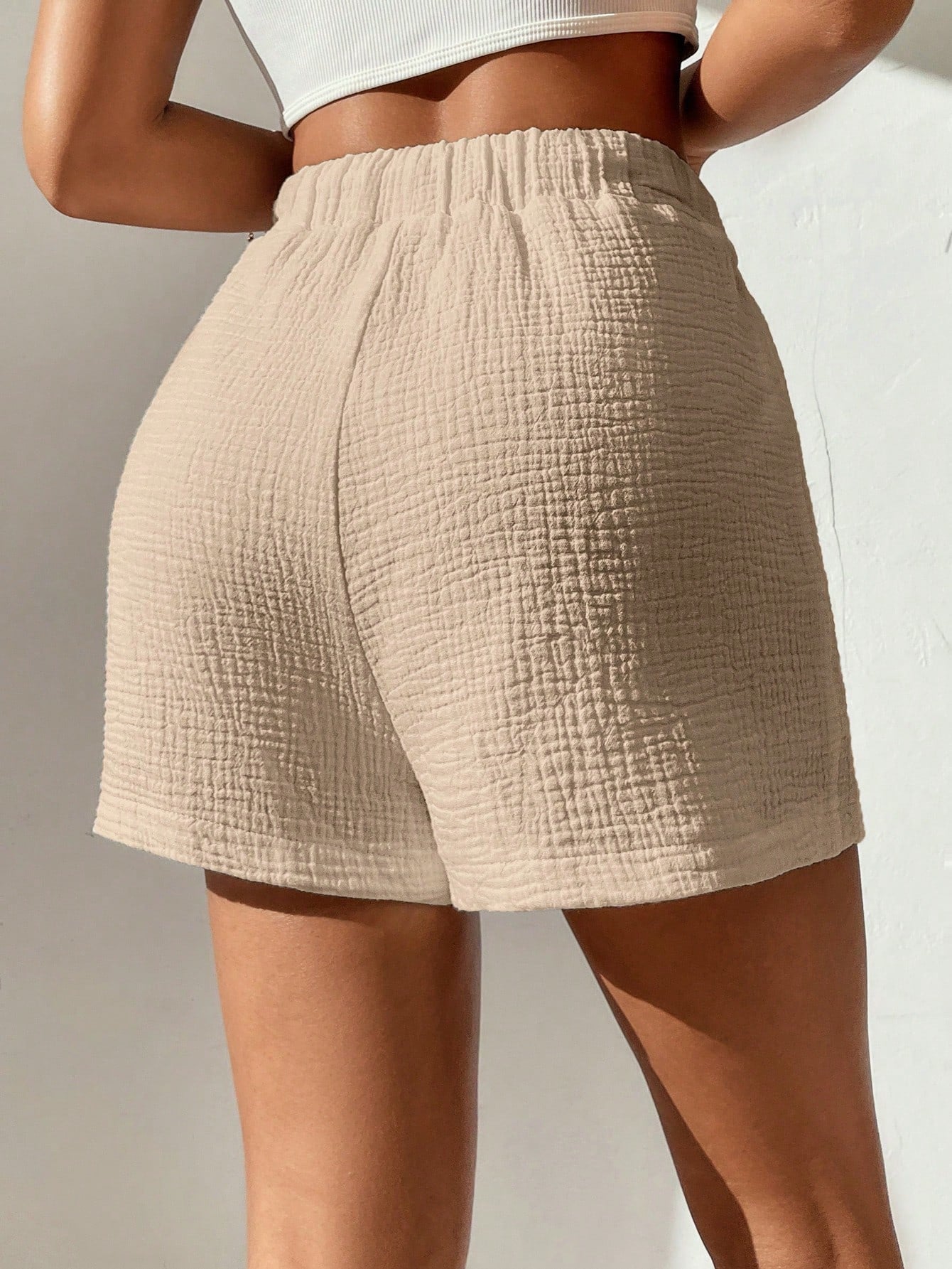 Solid Colored Drawstring Front Shorts-Cozy Knit Sets