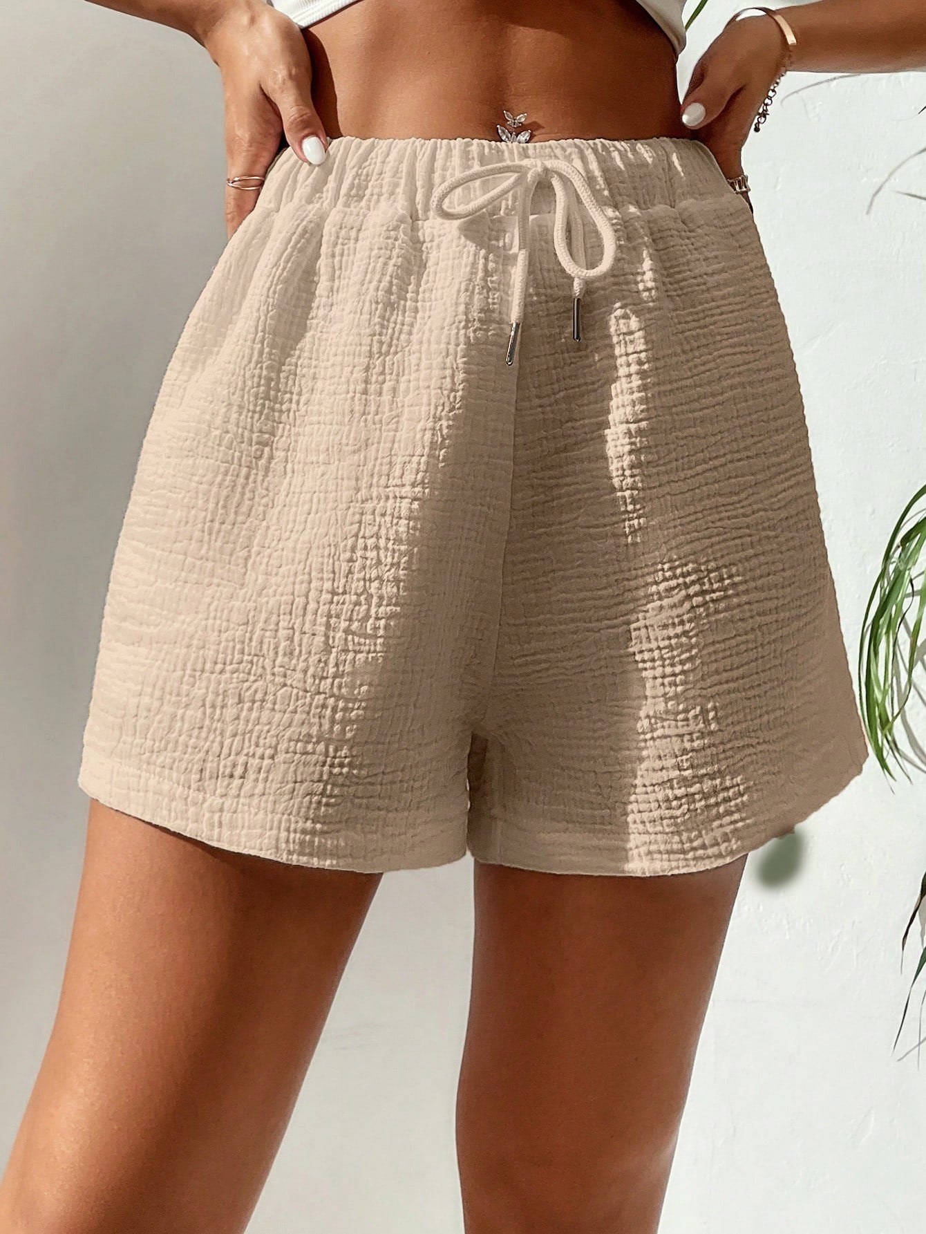 Solid Colored Drawstring Front Shorts-Cozy Knit Sets