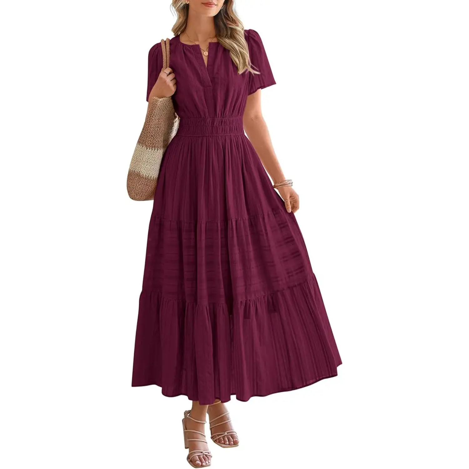 Summer Boho Ruffle A Line Maxi Dress With Pockets For Women