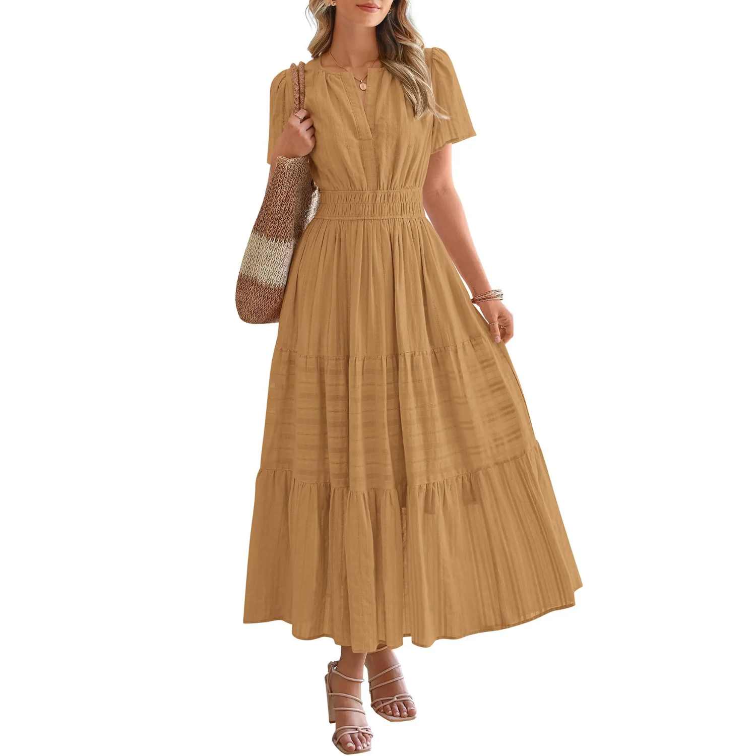 Summer Boho Ruffle A Line Maxi Dress With Pockets For Women