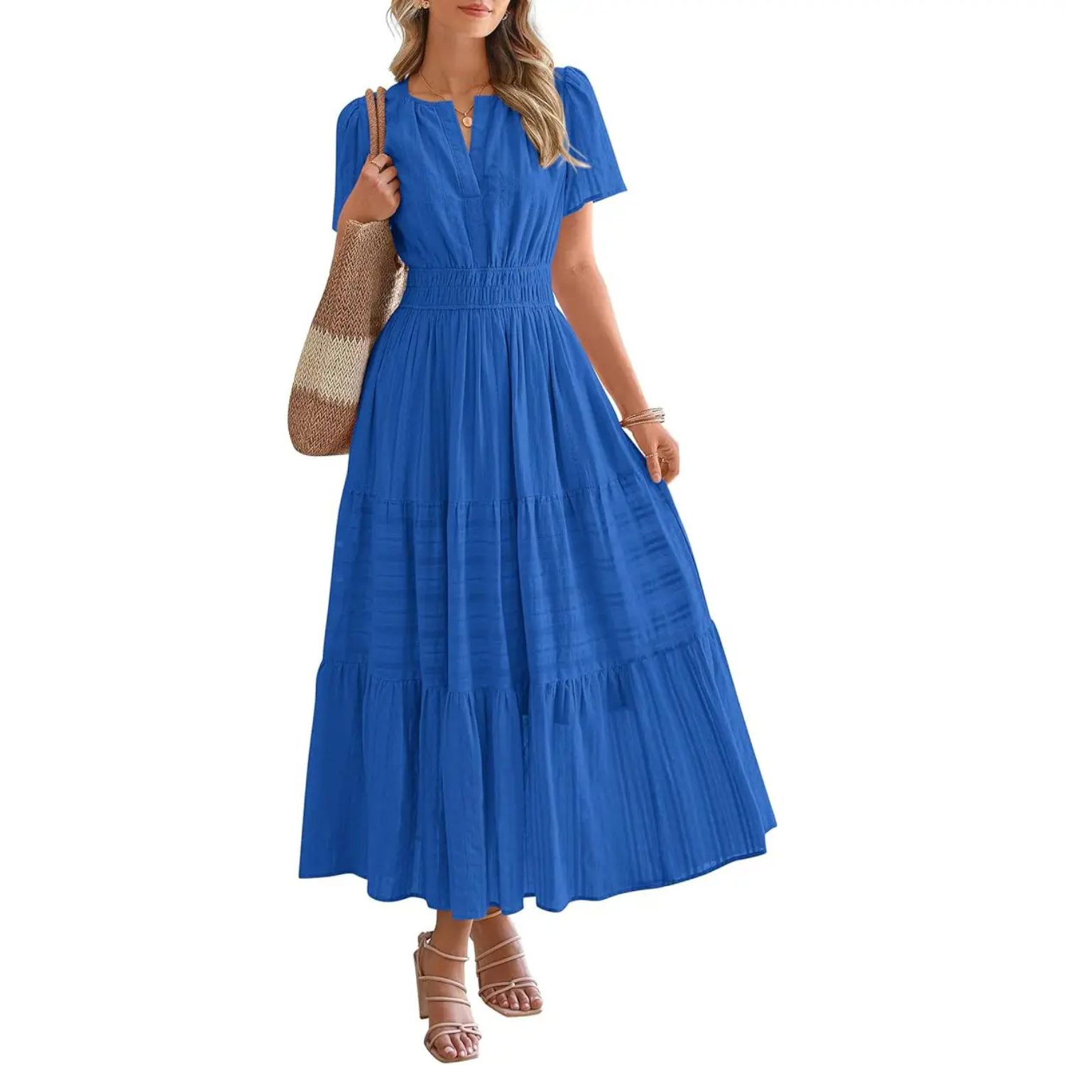 Summer Boho Ruffle A Line Maxi Dress With Pockets For Women