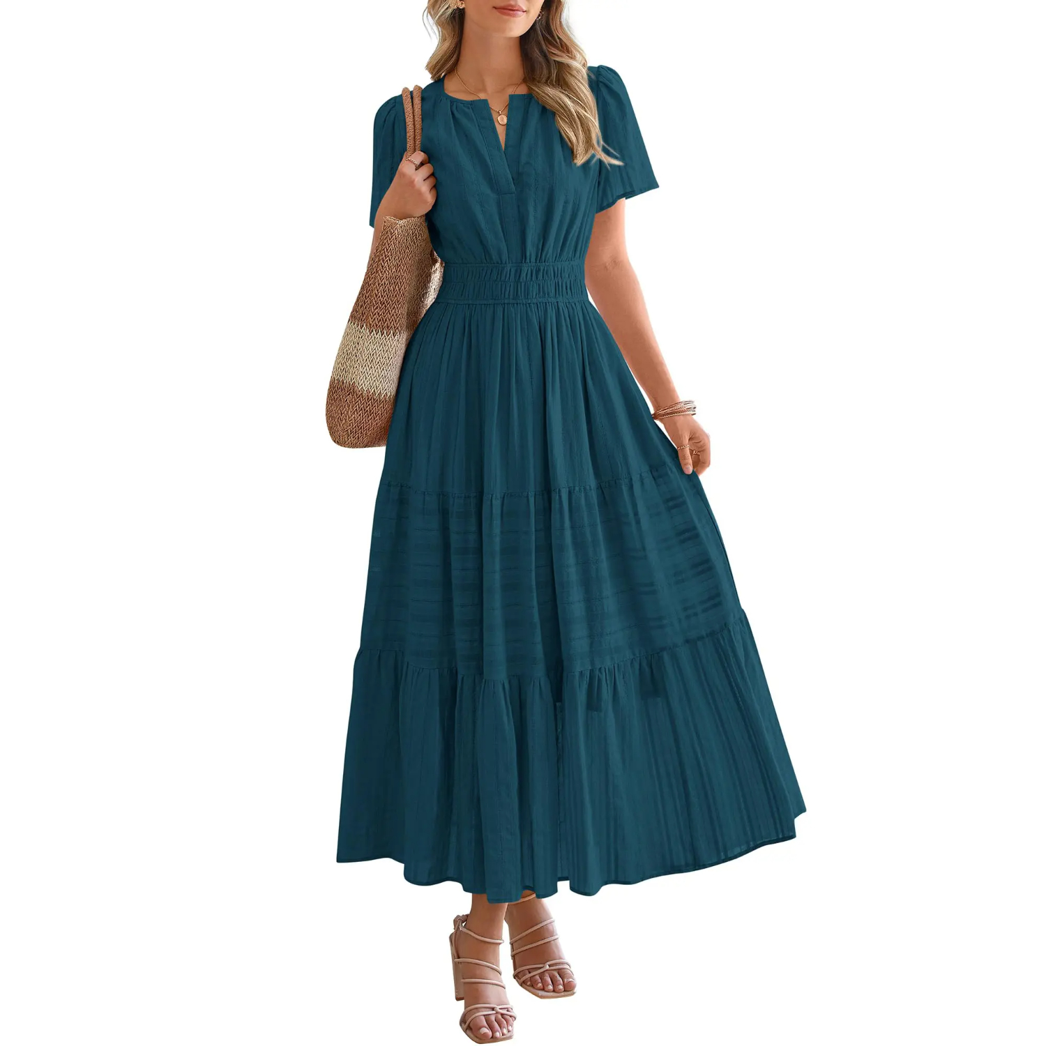 Summer Boho Ruffle A Line Maxi Dress With Pockets For Women