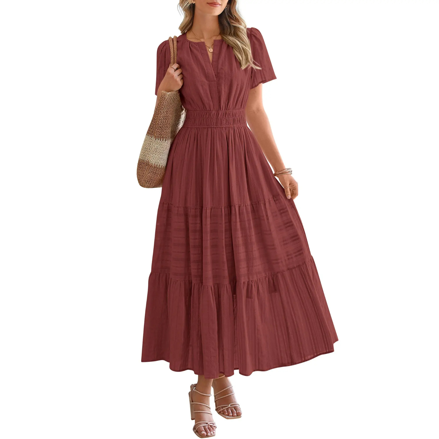 Summer Boho Ruffle A Line Maxi Dress With Pockets For Women