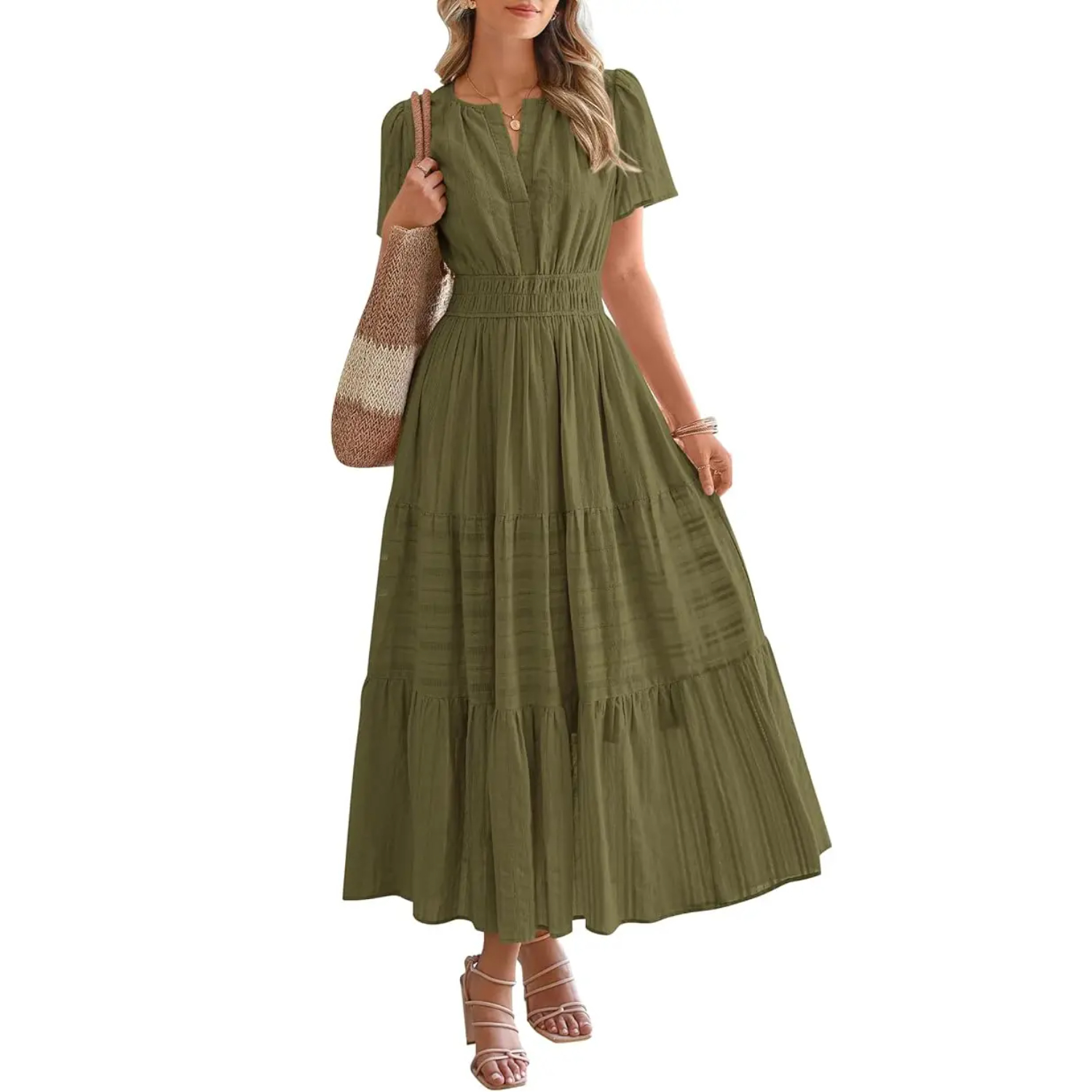 Summer Boho Ruffle A Line Maxi Dress With Pockets For Women