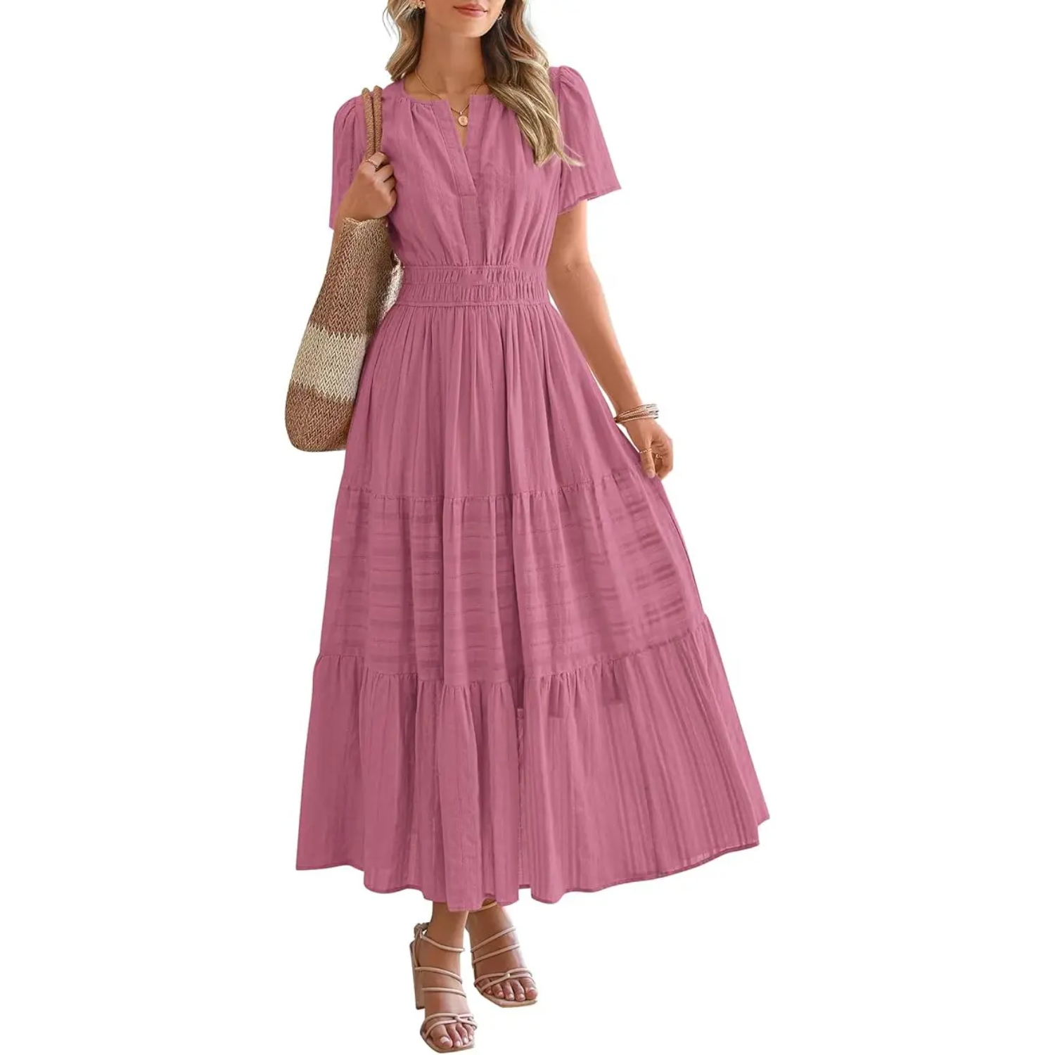 Summer Boho Ruffle A Line Maxi Dress With Pockets For Women