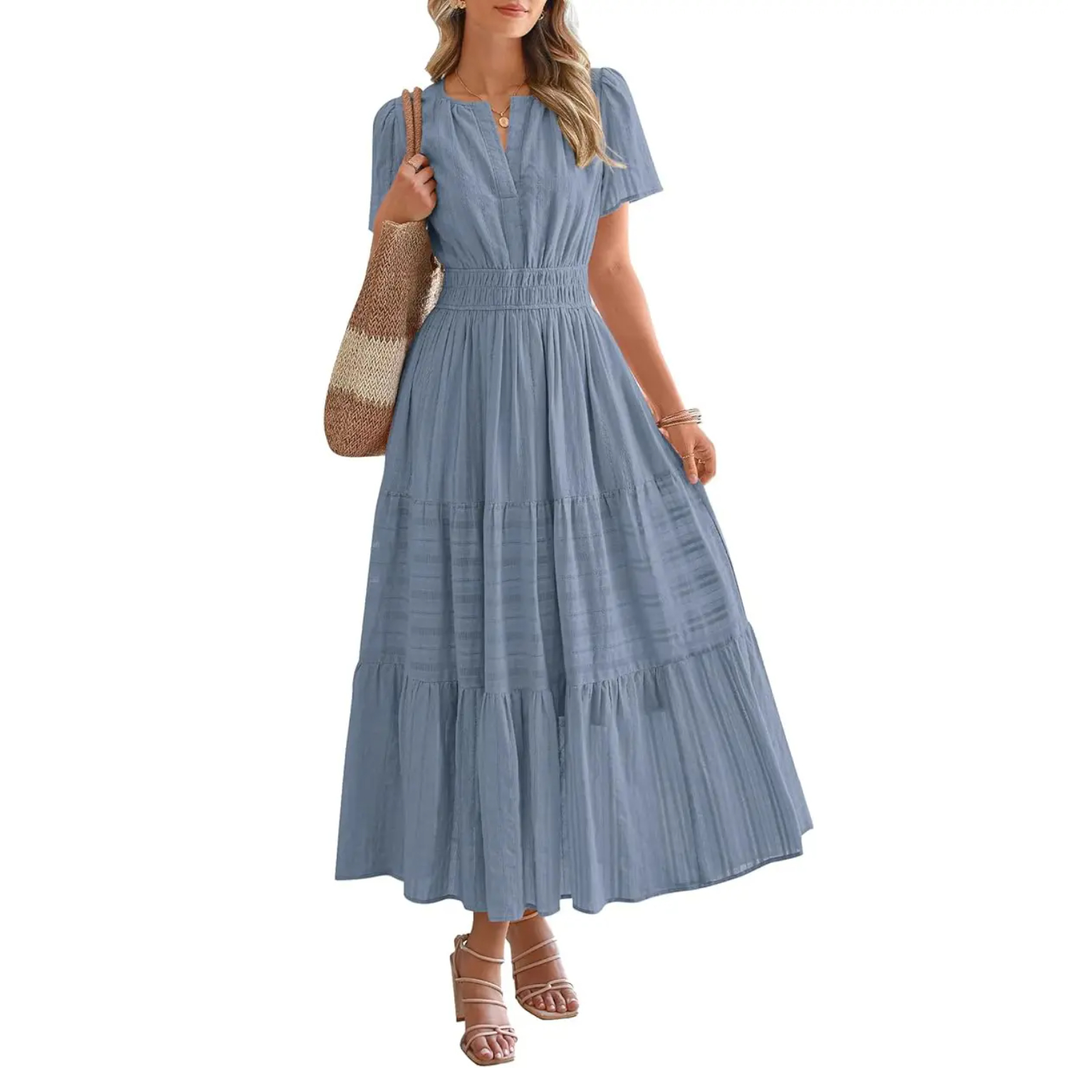 Summer Boho Ruffle A Line Maxi Dress With Pockets For Women