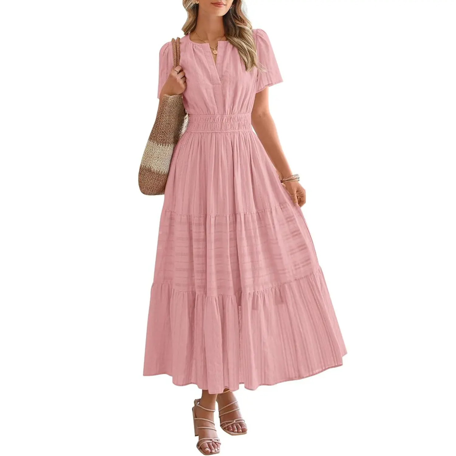 Summer Boho Ruffle A Line Maxi Dress With Pockets For Women