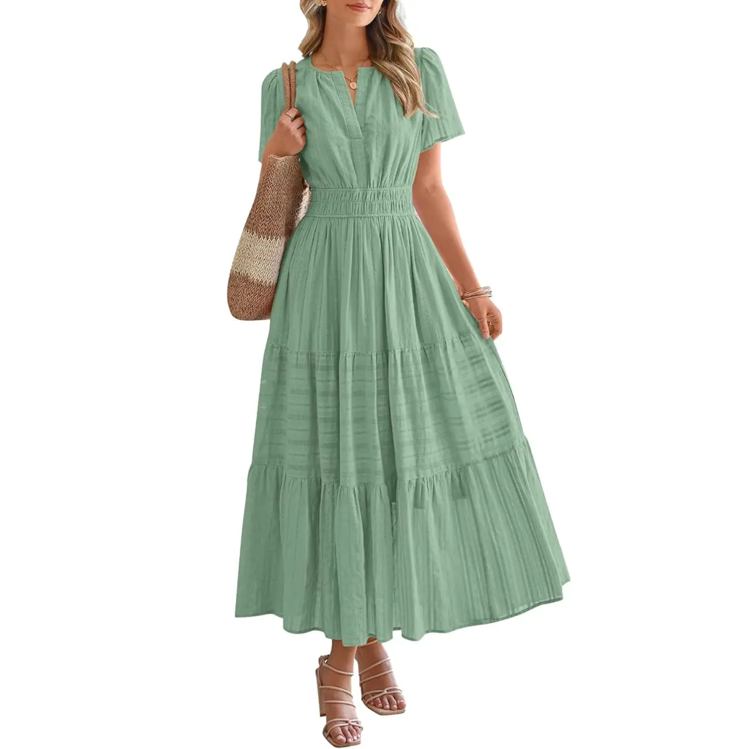 Summer Boho Ruffle A Line Maxi Dress With Pockets For Women