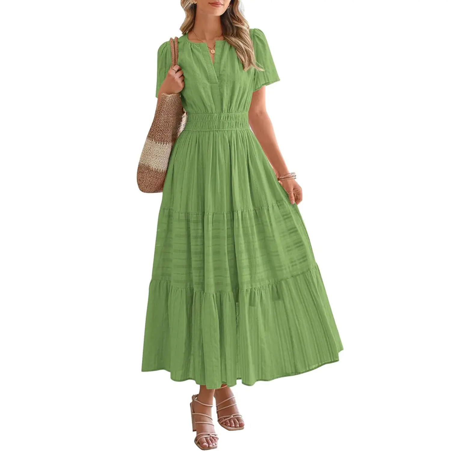 Summer Boho Ruffle A Line Maxi Dress With Pockets For Women