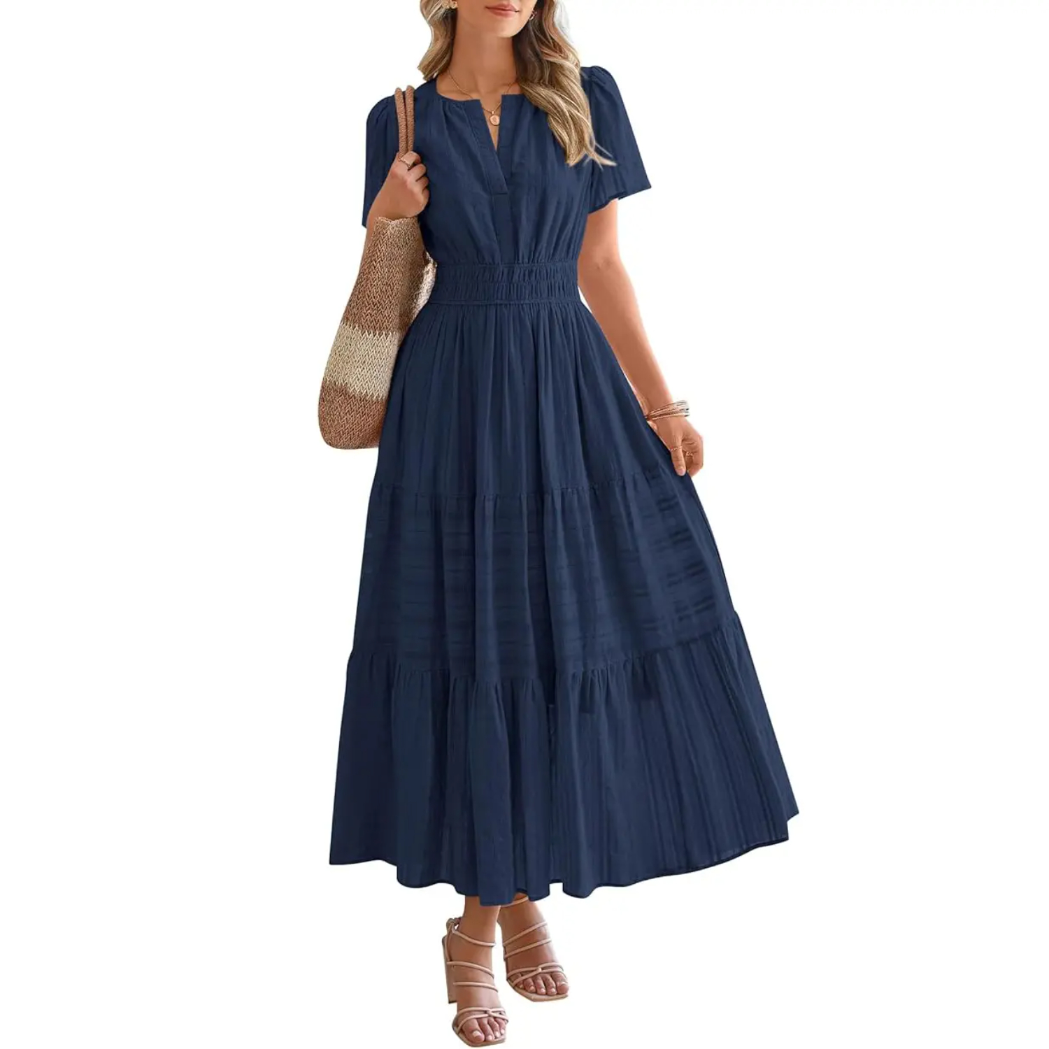 Summer Boho Ruffle A Line Maxi Dress With Pockets For Women