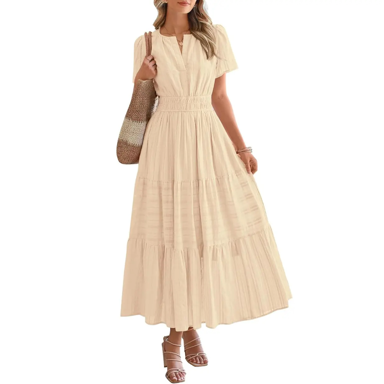 Summer Boho Ruffle A Line Maxi Dress With Pockets For Women