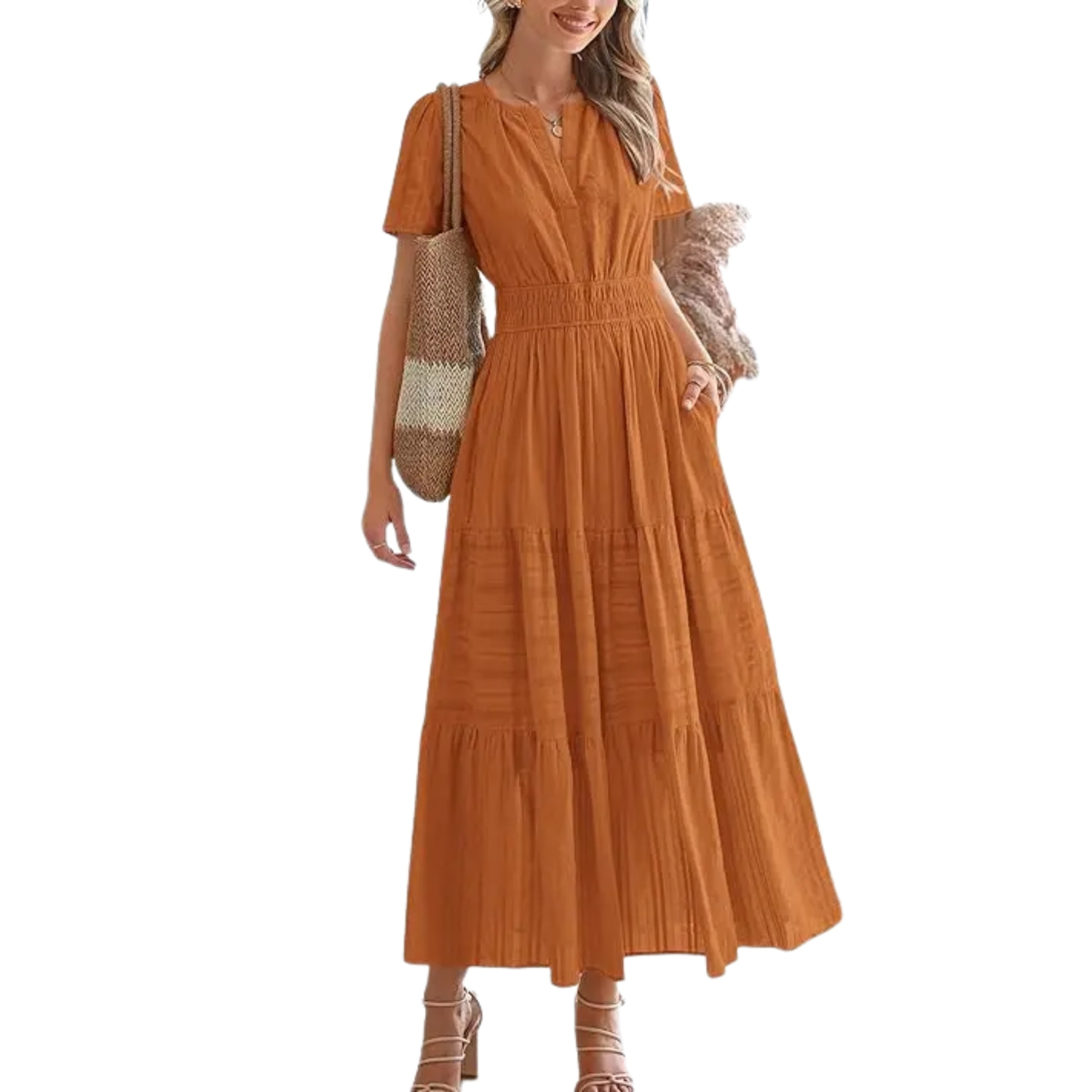 Summer Boho Ruffle A Line Maxi Dress With Pockets For Women