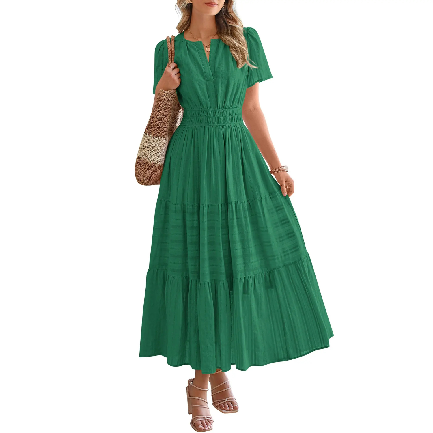 Summer Boho Ruffle A Line Maxi Dress With Pockets For Women