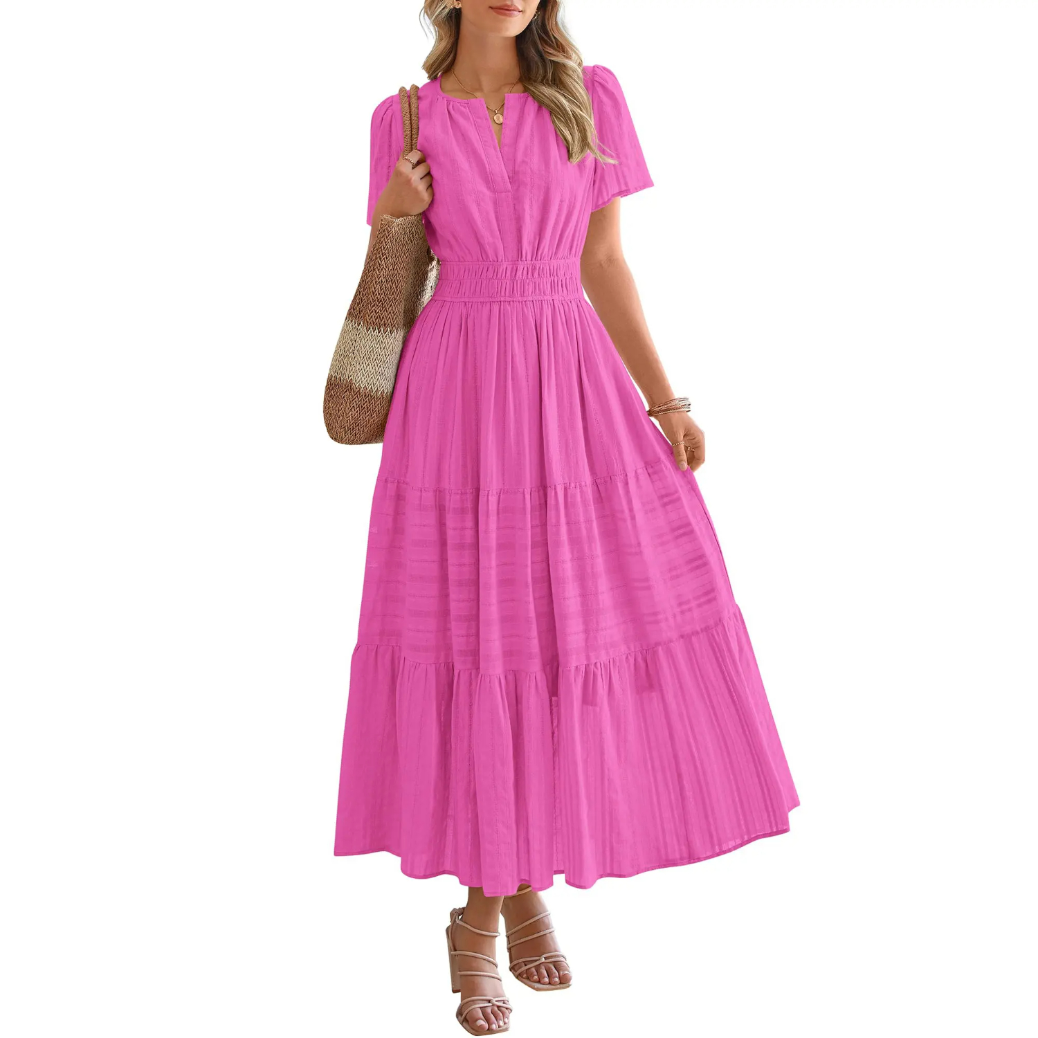 Summer Boho Ruffle A Line Maxi Dress With Pockets For Women
