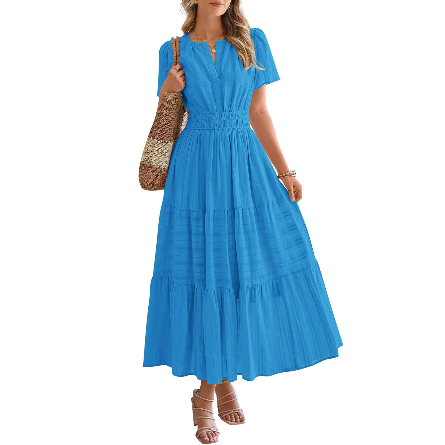 Summer Boho Ruffle A Line Maxi Dress With Pockets For Women