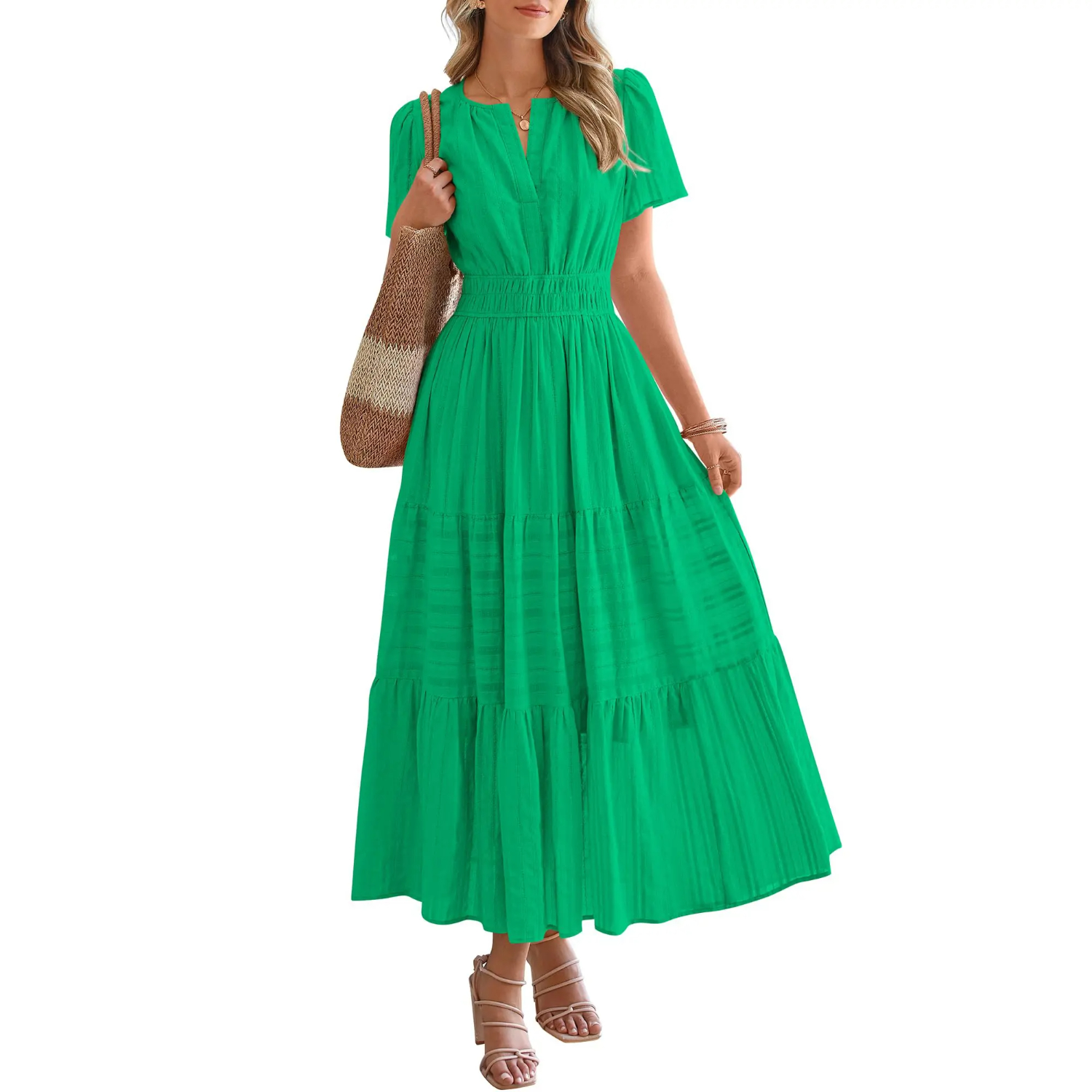 Summer Boho Ruffle A Line Maxi Dress With Pockets For Women
