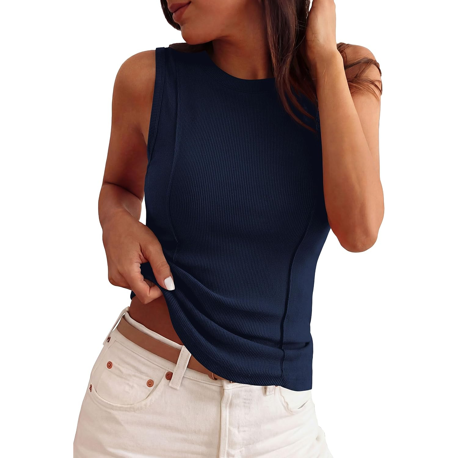 Summer Fitted Basic Sleeveless Tank Shirts For Women