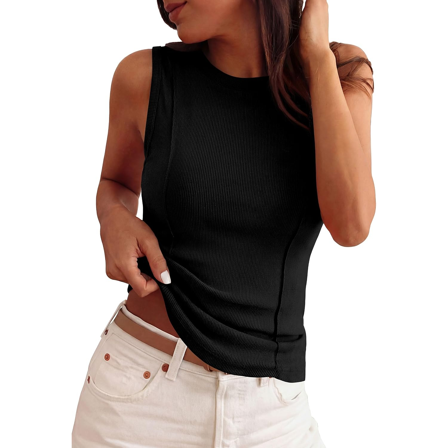 Summer Fitted Basic Sleeveless Tank Shirts For Women