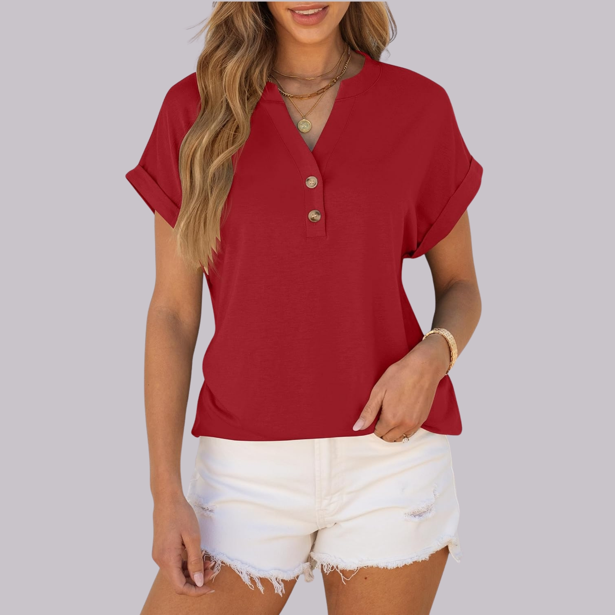 Summer Henley Casual Top For Women 