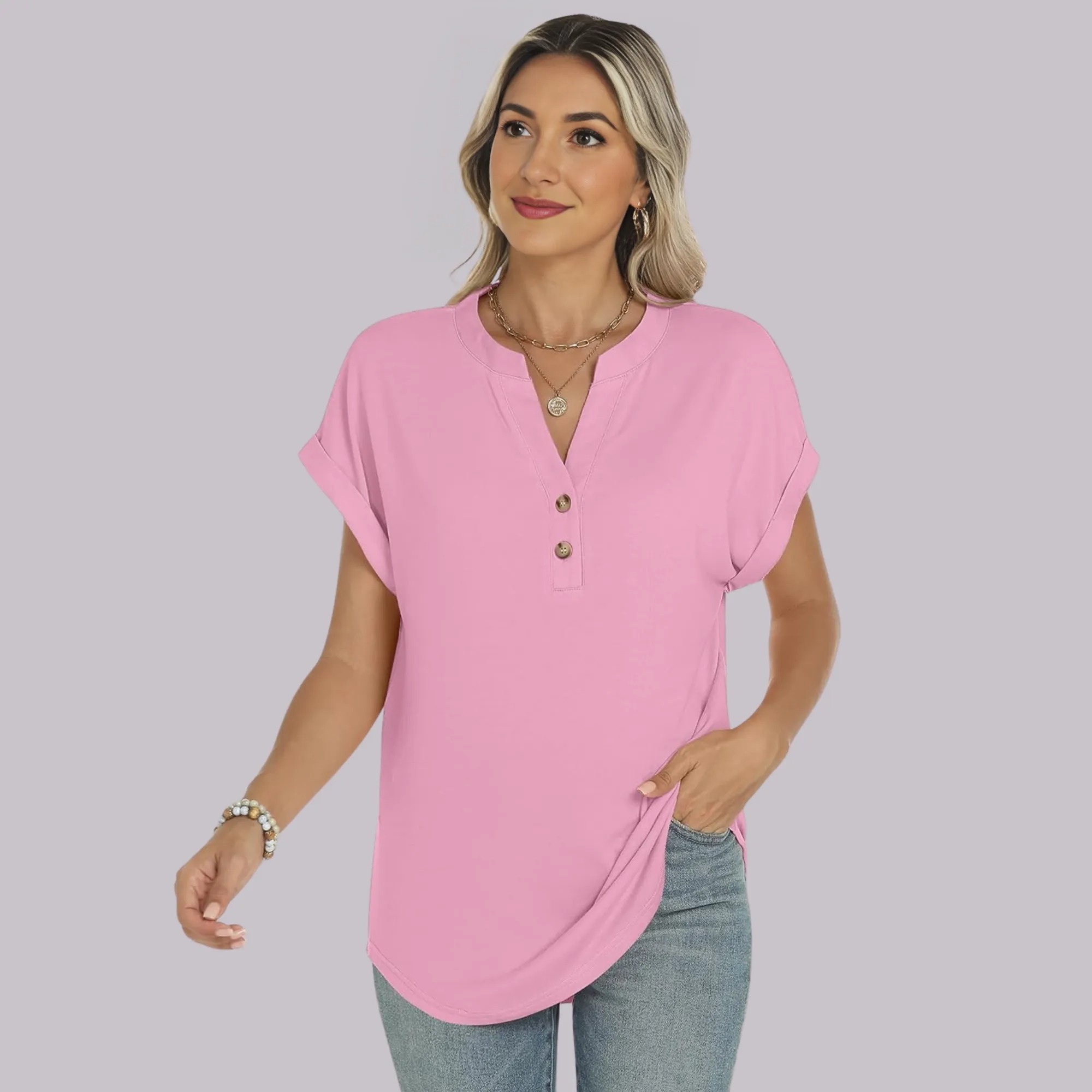 Summer Henley Casual Top For Women 