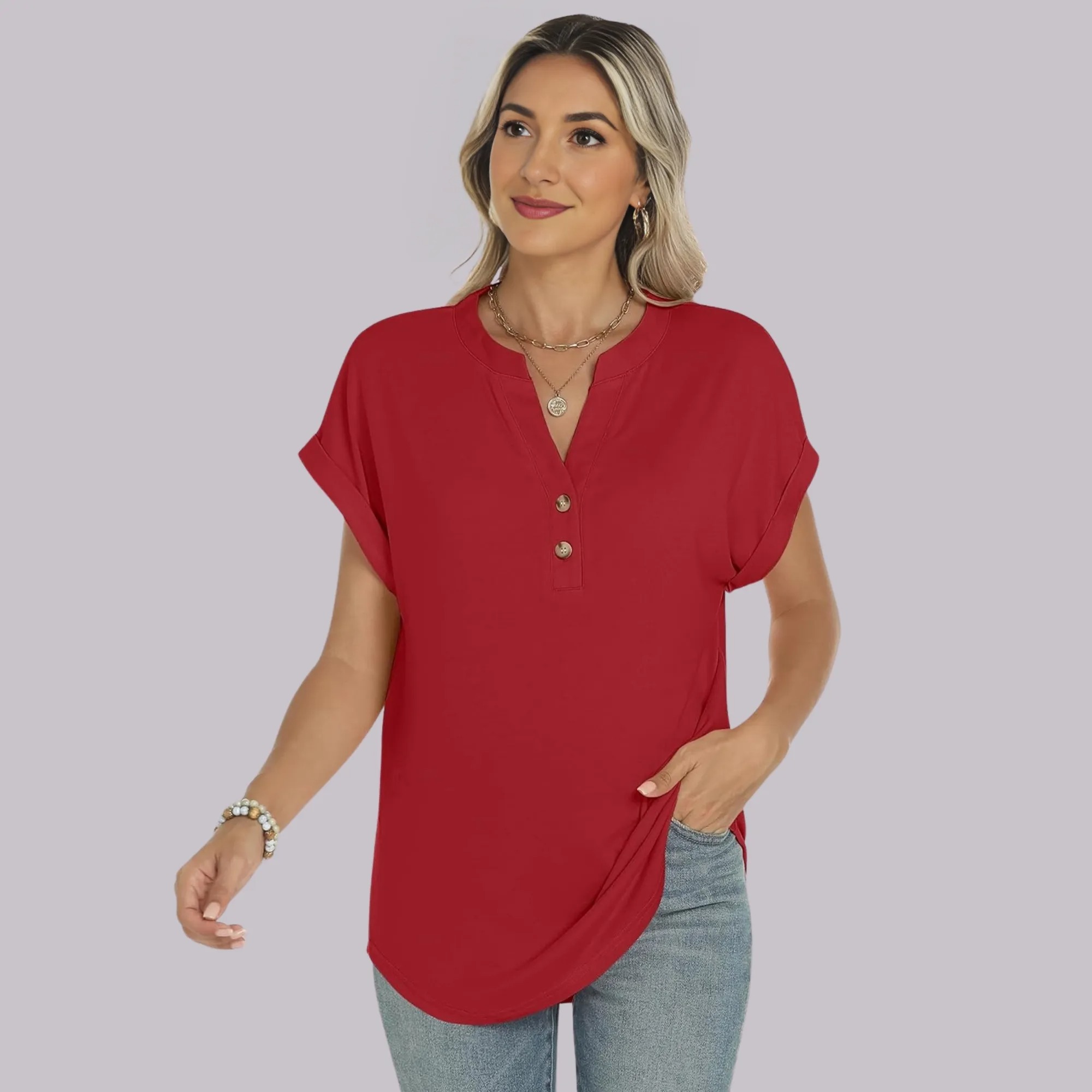 Summer Henley Casual Top For Women 
