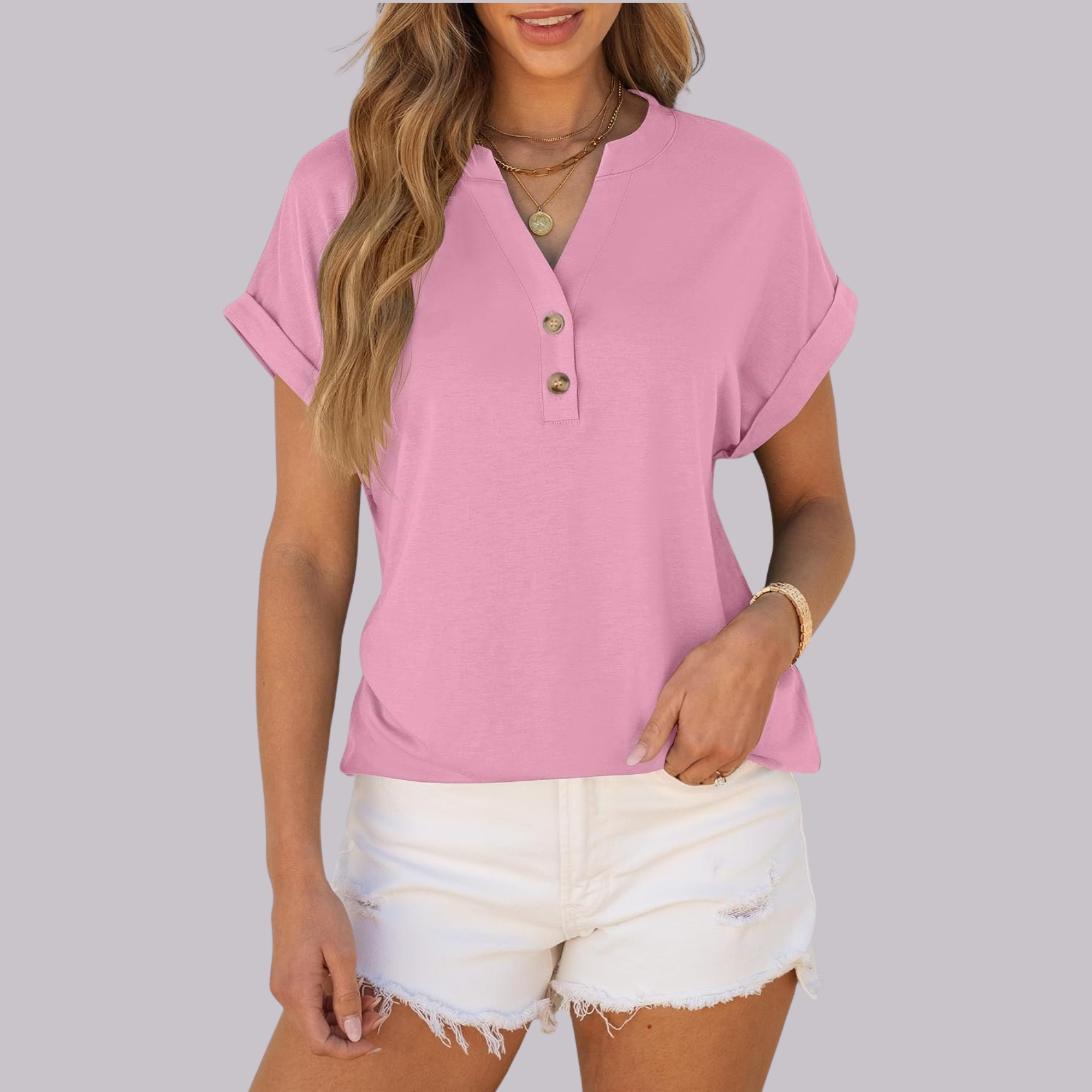 Summer Henley Casual Top For Women 