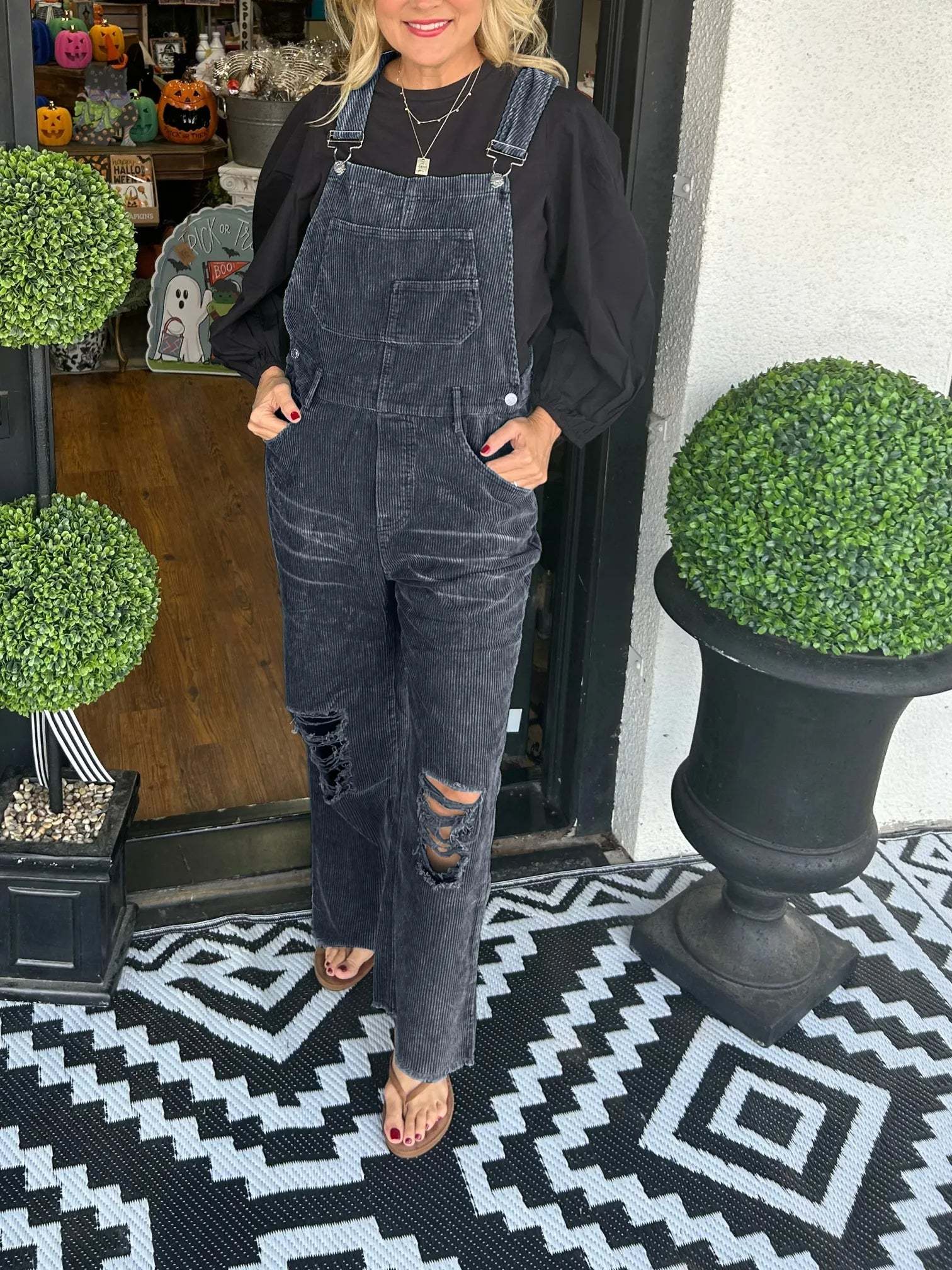 Tattered Overalls Jumpsuit-Cozy Knit Sets
