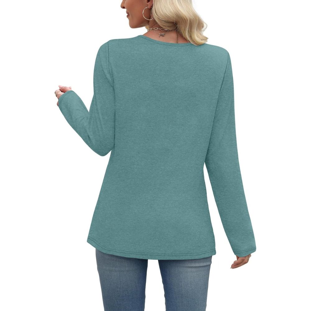 Long Sleeve Shirts for Women Fall Outfits V Neck T Shirts Button Down Tunic Tops