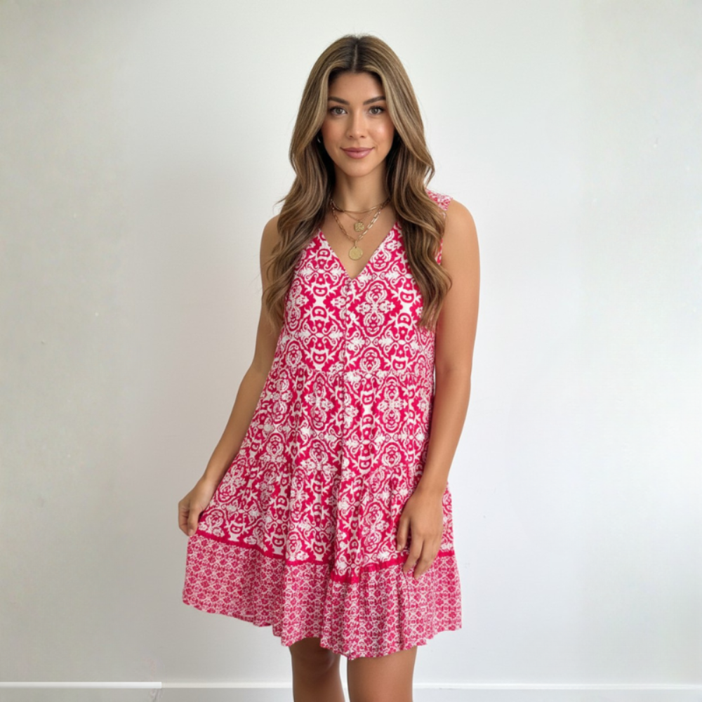 Ellora Button Front Printed Midi Dress