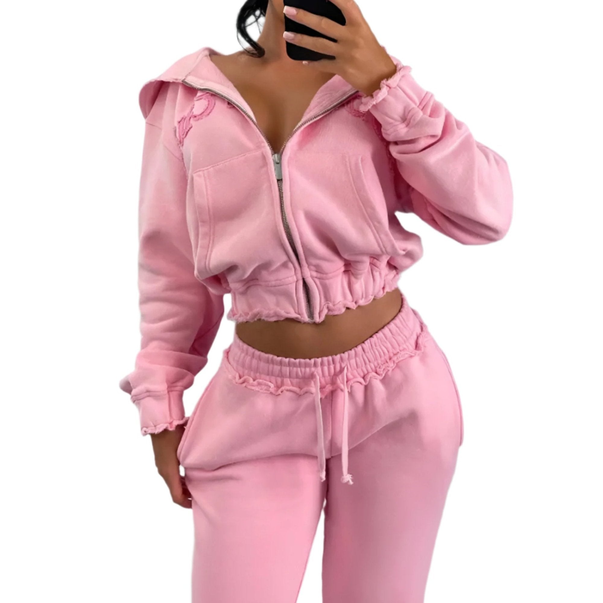 Two Piece Comfy Hoodie And Jogger Set-Cozy Knit Sets