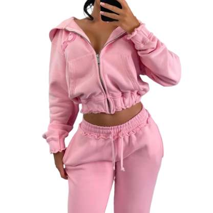 Two Piece Comfy Hoodie And Jogger Set-Cozy Knit Sets