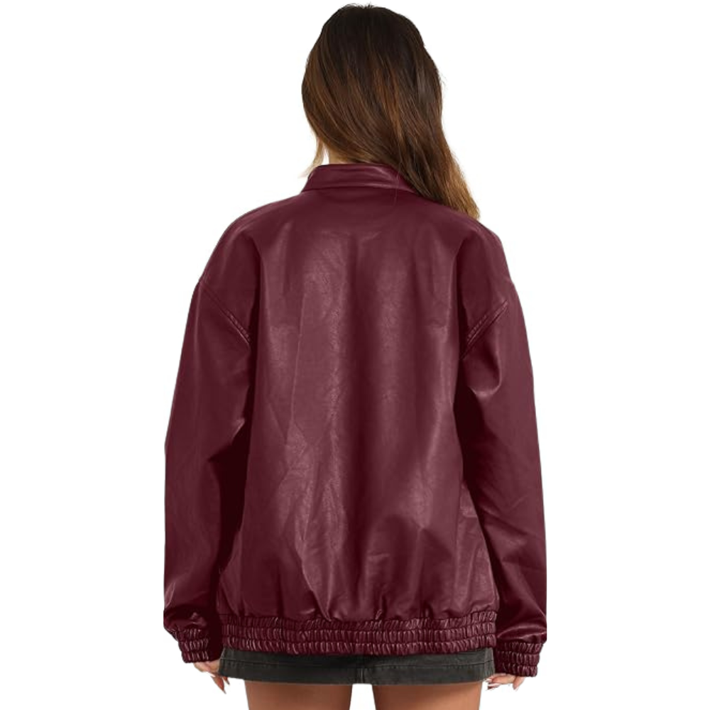 Women Faux Oversized Motorcycle Fall Fashion Leather Bomber Coats