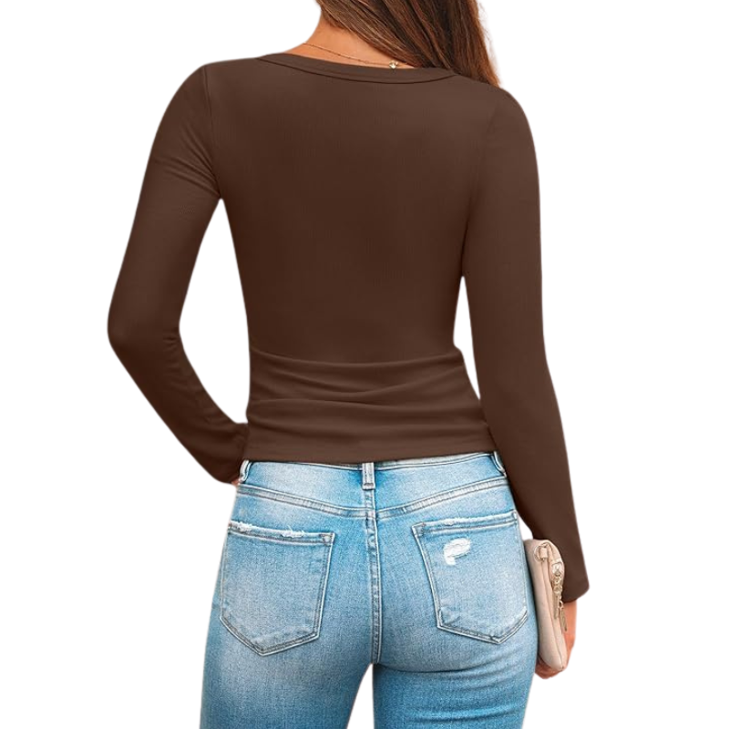 Womens Ribbed Square Neck Top Long Sleeve Slim Fit Basic Shirt For Fall Winter Spring Casual Crop Tee