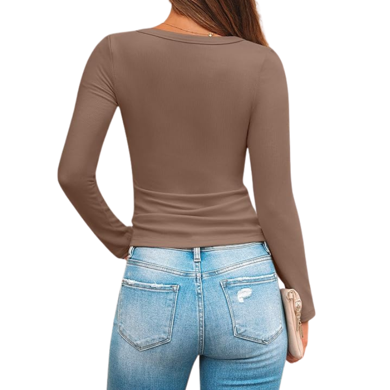 Womens Ribbed Square Neck Top Long Sleeve Slim Fit Basic Shirt For Fall Winter Spring Casual Crop Tee
