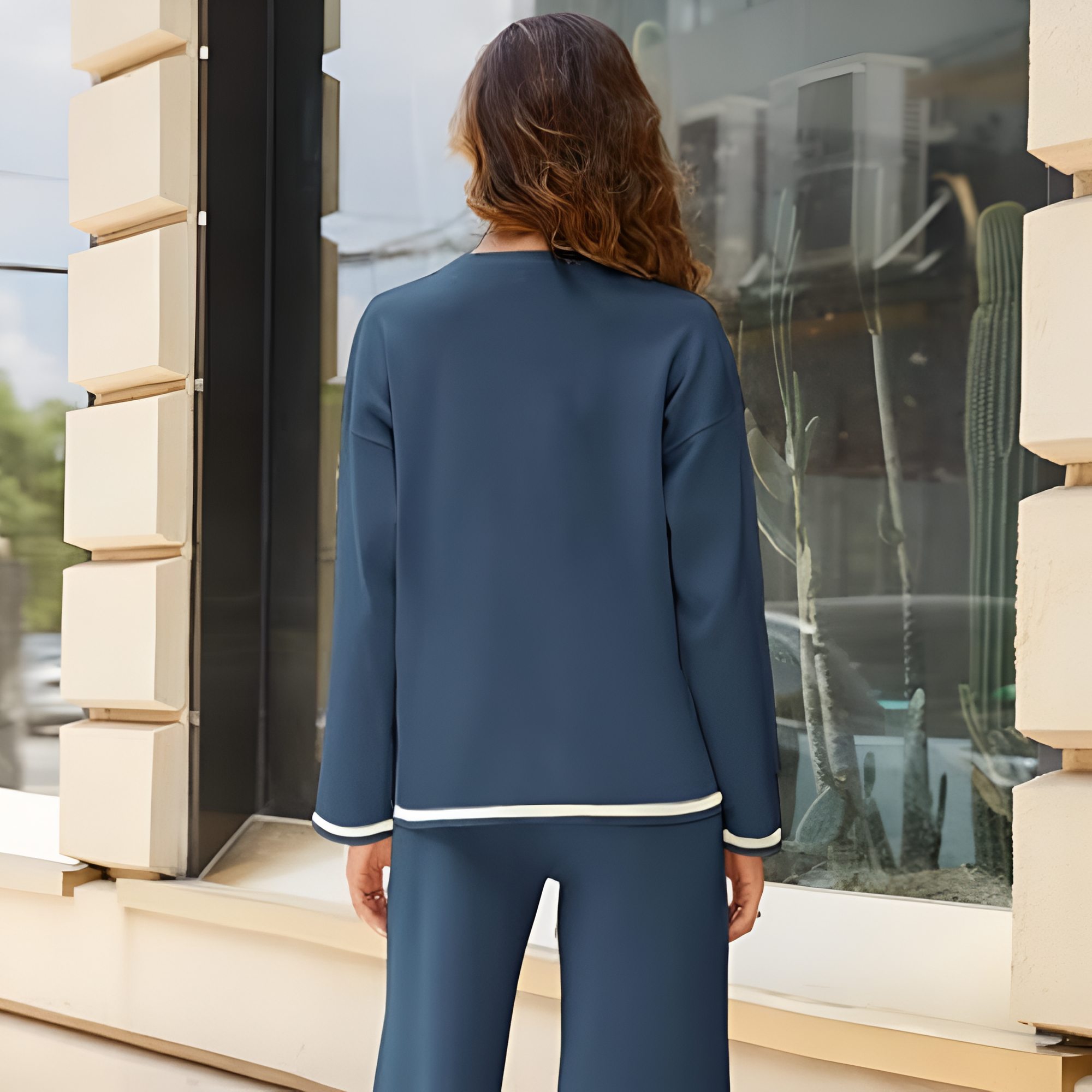 Two Piece Long Sleeve Knit Sweater And Wide Fit Pants Set