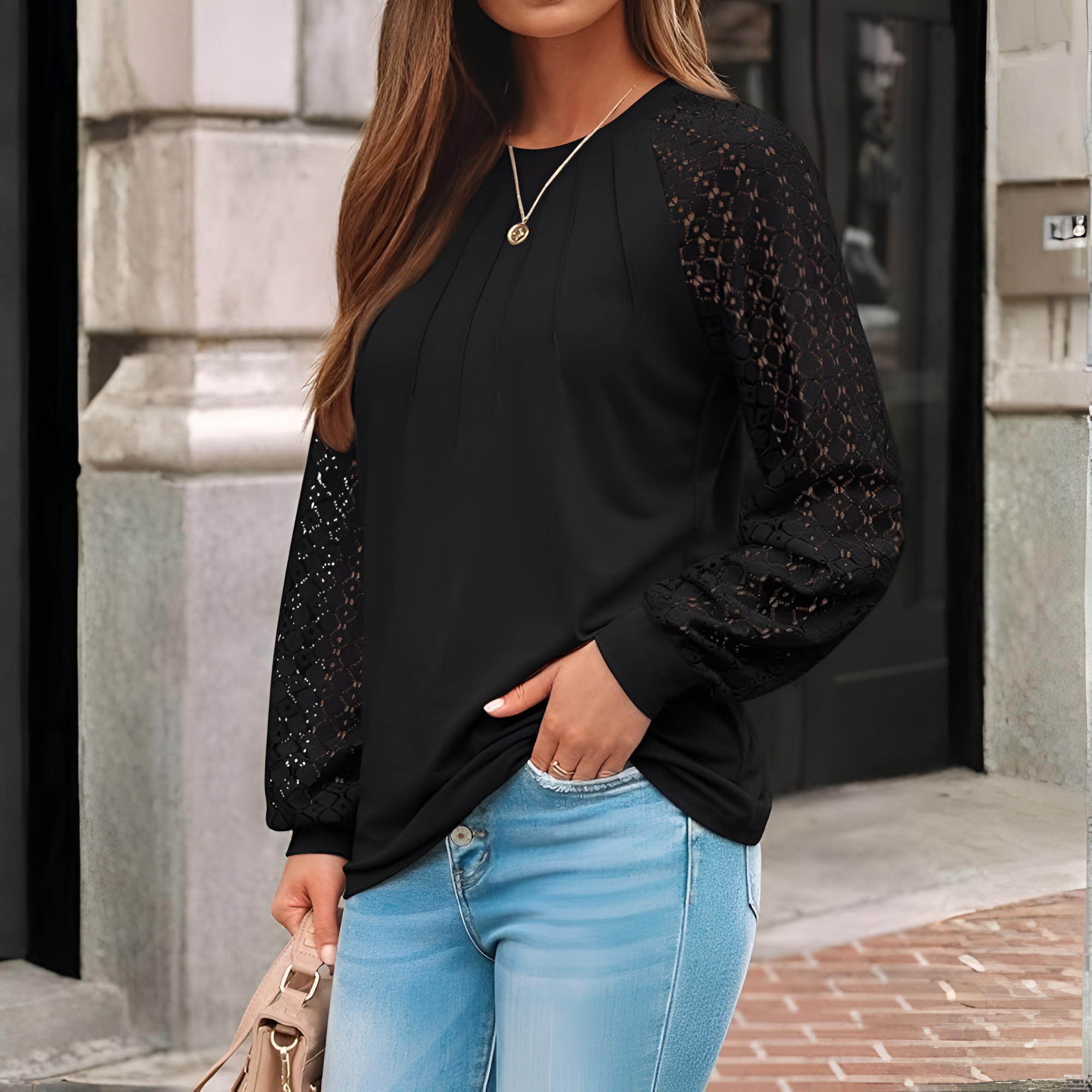 Long Sleeve Tops With Pleated Front And Lace Detail For WomenLong Sleeve Tops With Pleated Front And Lace Detail For Women - Image 24