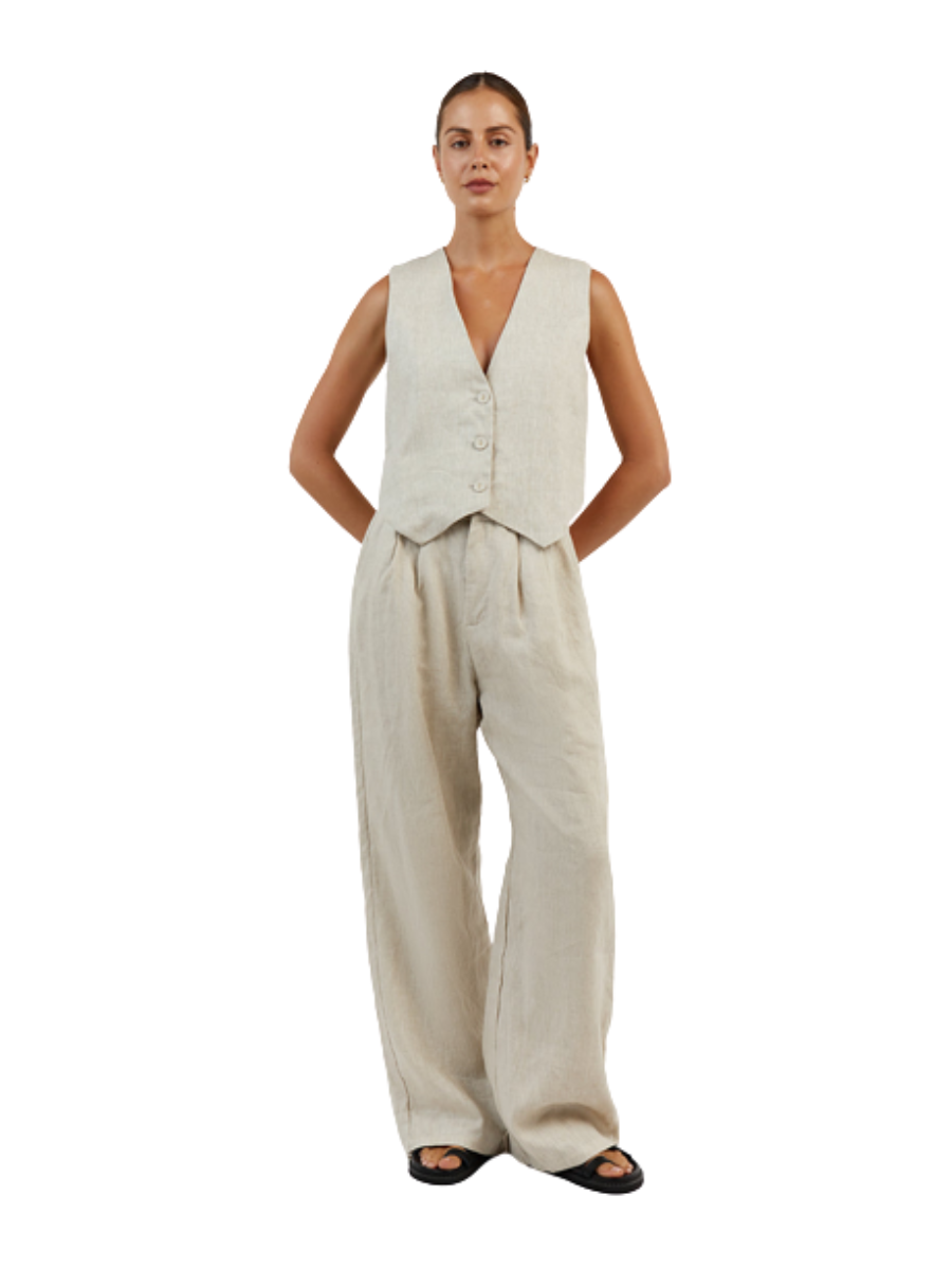 Sleeveless Linen Vest Pant Set-Cozy Knit Sets