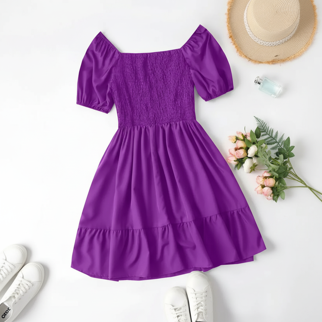 Ditsy Floral Shirred A Line Ruffle Hem Dress For Plus Size Women